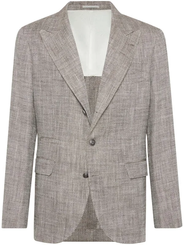 Silk Linen Herringbone Blazer