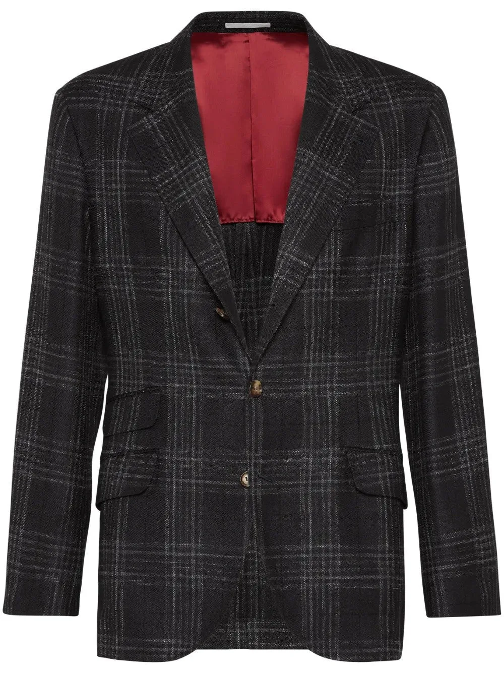 Plaid Wool Silk Blend Blazer