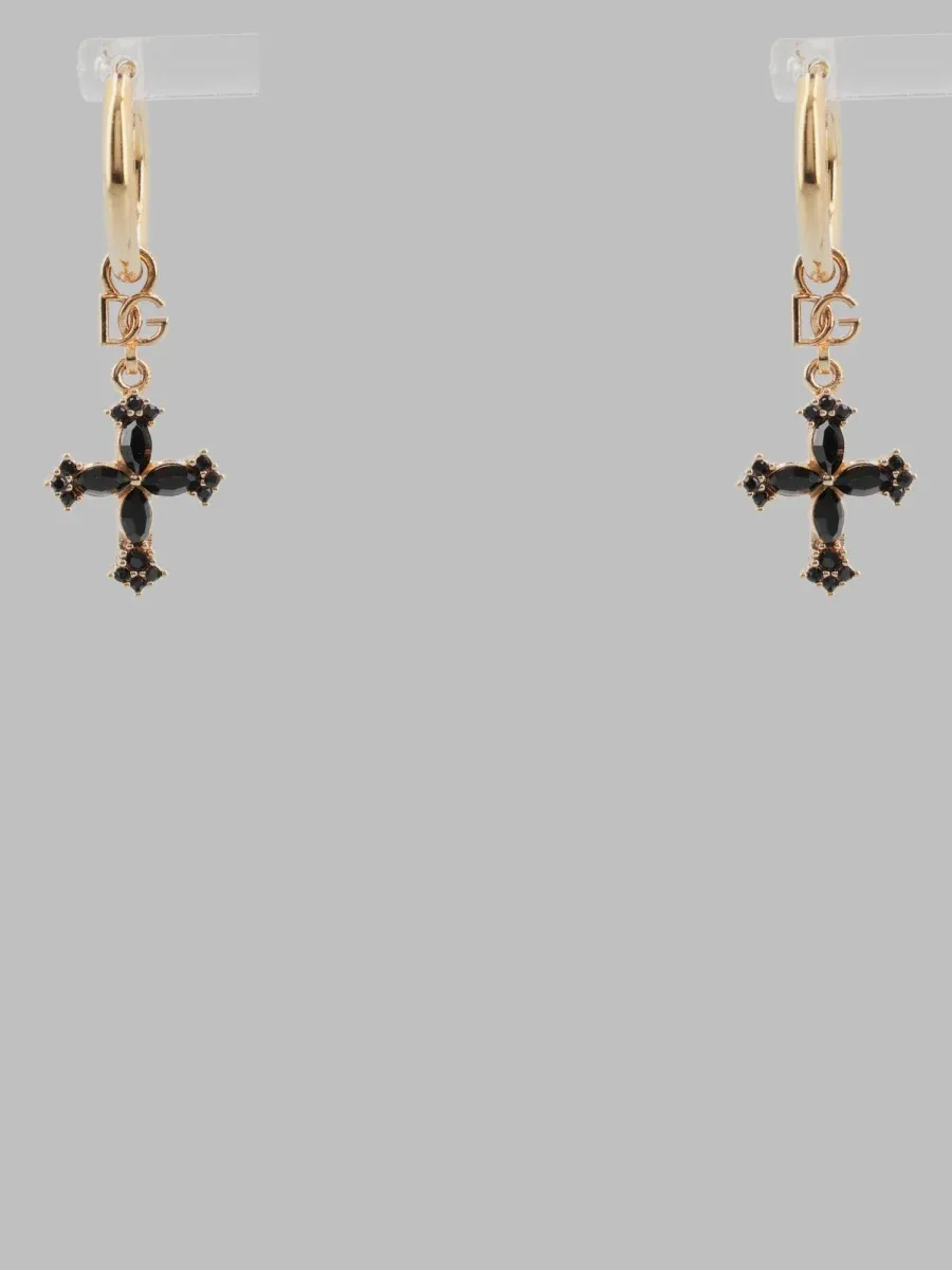 Cross and Rhinestone Hoop Earrings