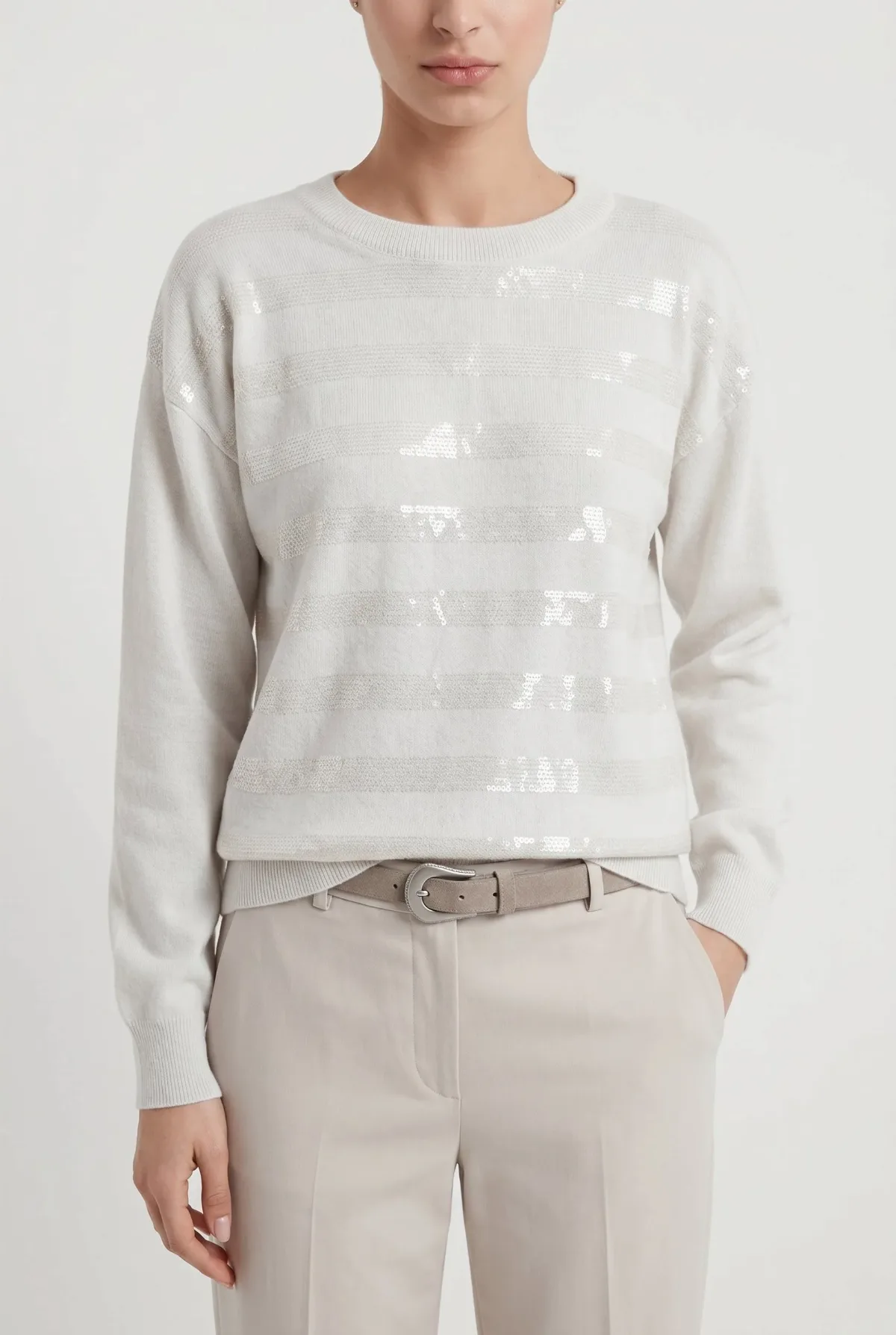 Sequin-Striped Wool Sweater