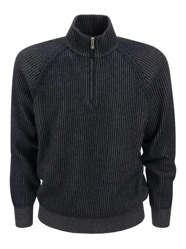 Ribbed Wool Half-Zip Sweater