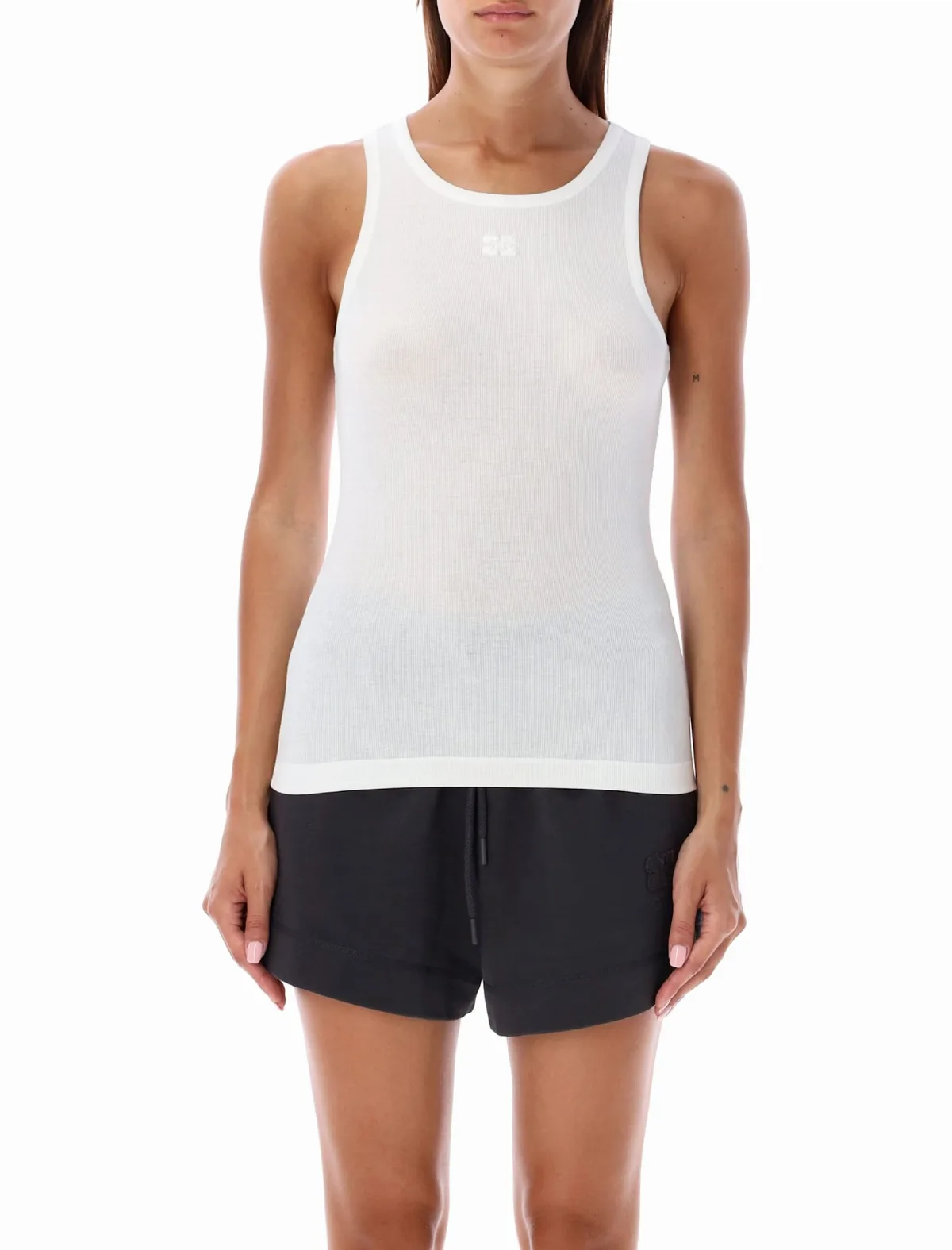 White Cotton Ribbed Tank Top
