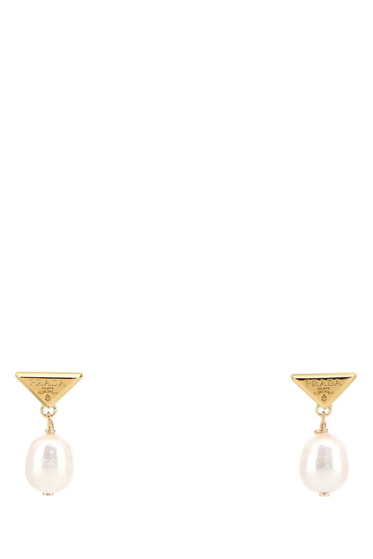 Pearl-Drop Metal Triangle Earrings
