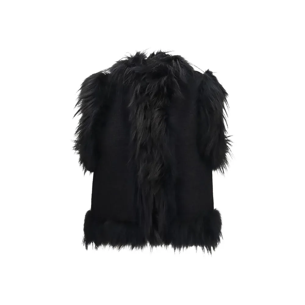 Bouclé Wool and Fox Fur Sleeveless Jacket