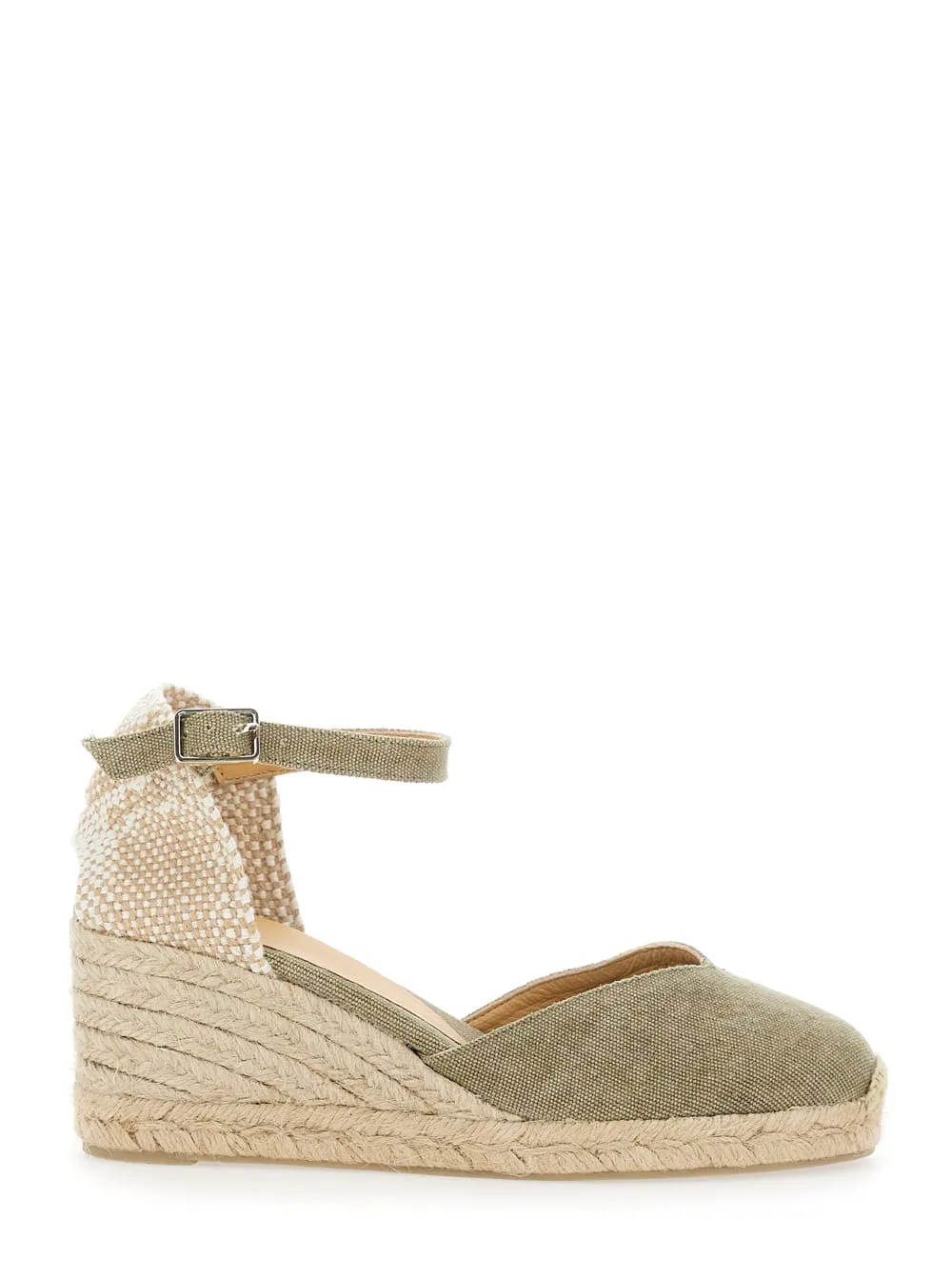 Chiarita Wedges With Rounded Toe And High Heel In Green Fabric For Women