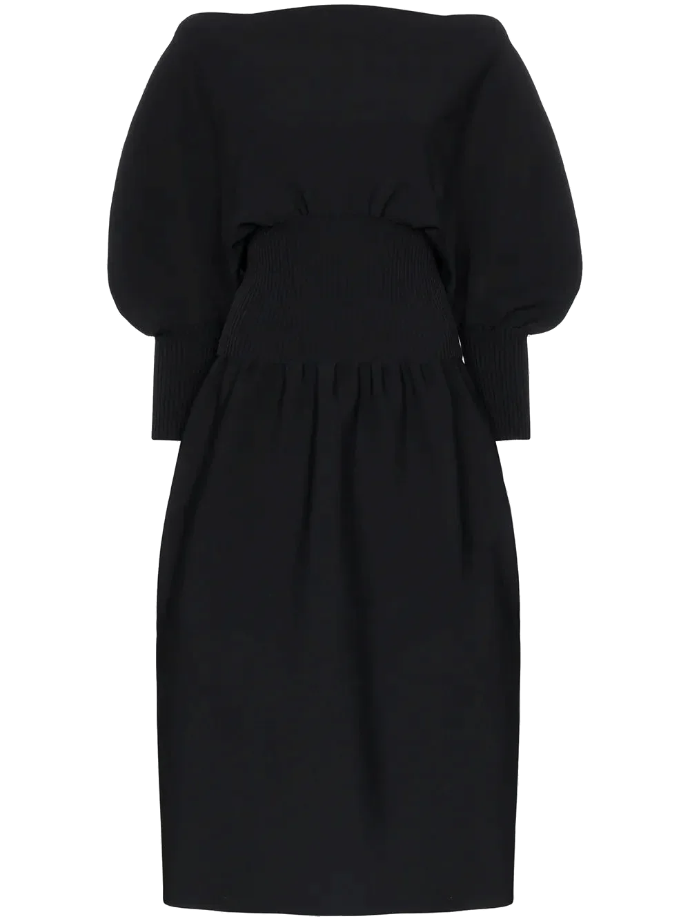 Pouf Sleeve Flared Midi Dress