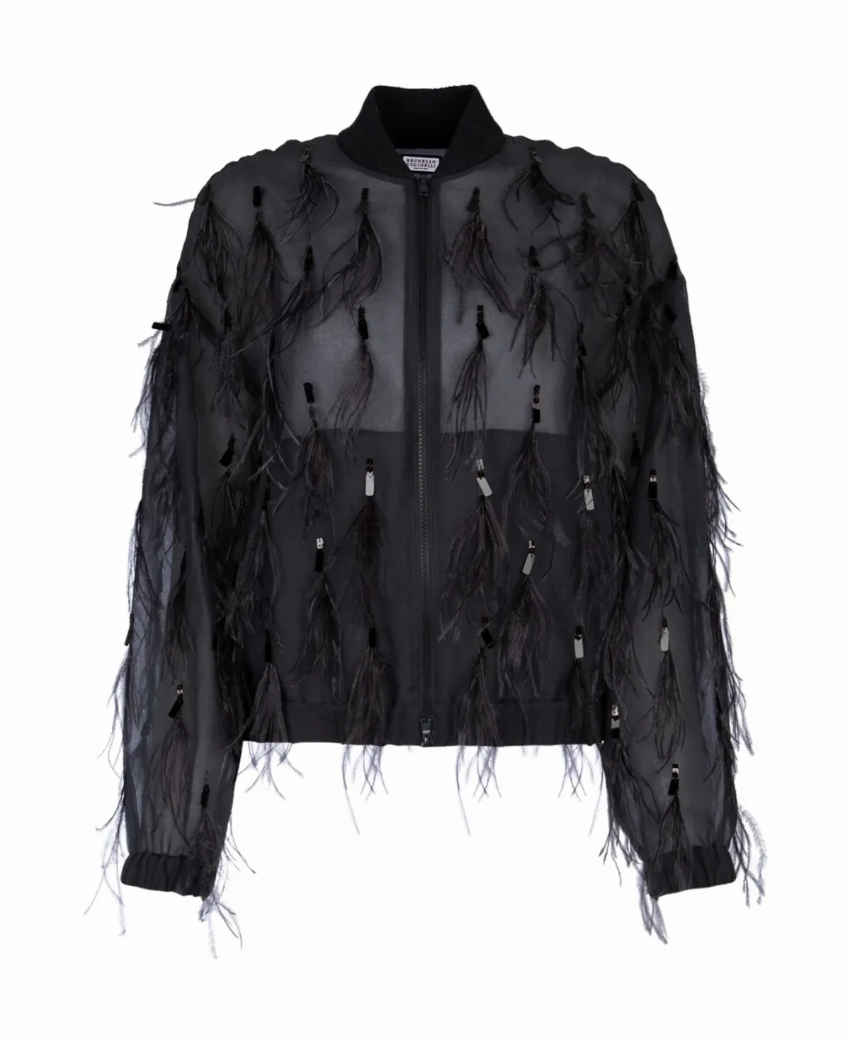 Feather-Embellished Sheer Jacket