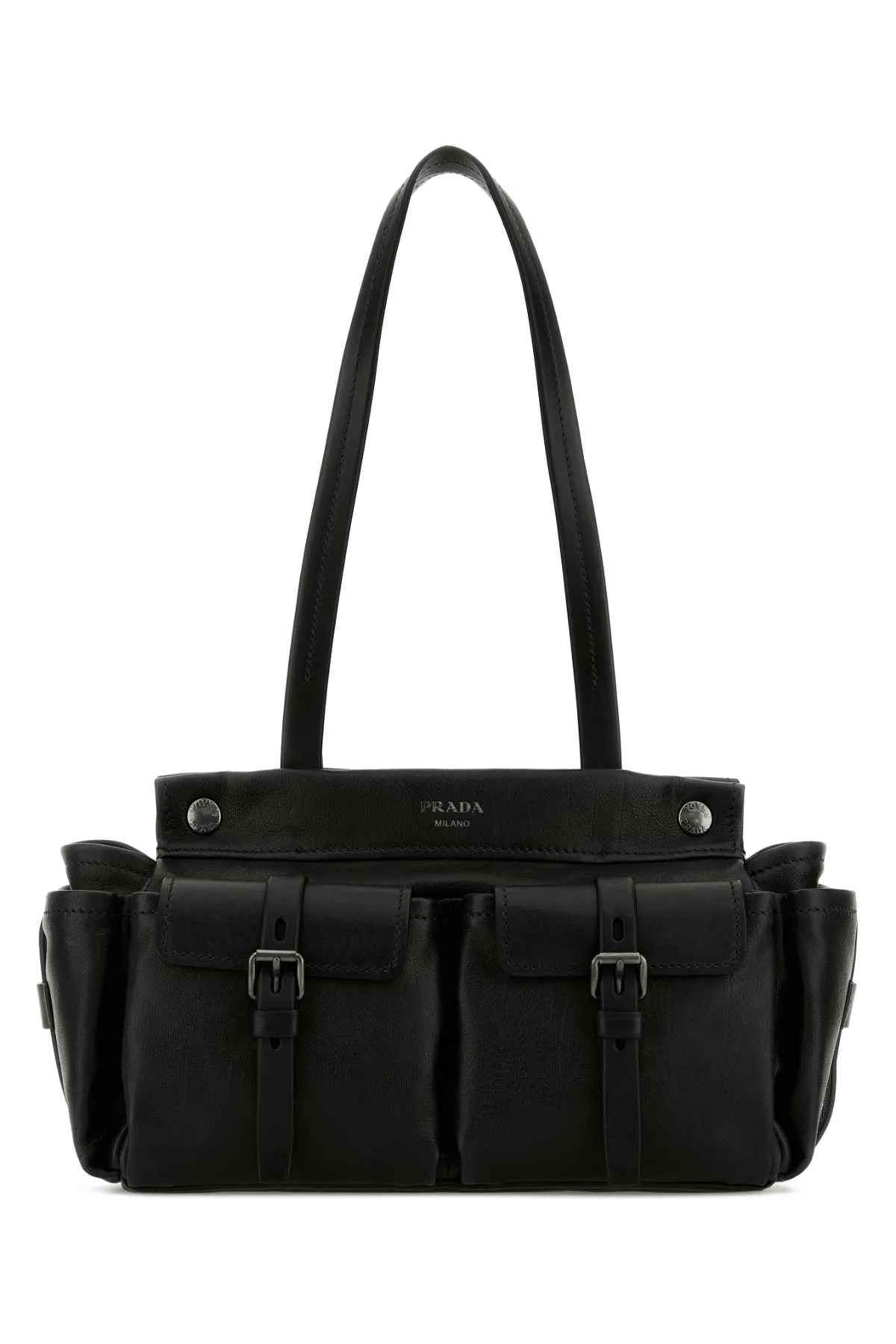 Black Leather Medium Prada Route Shopping Bag