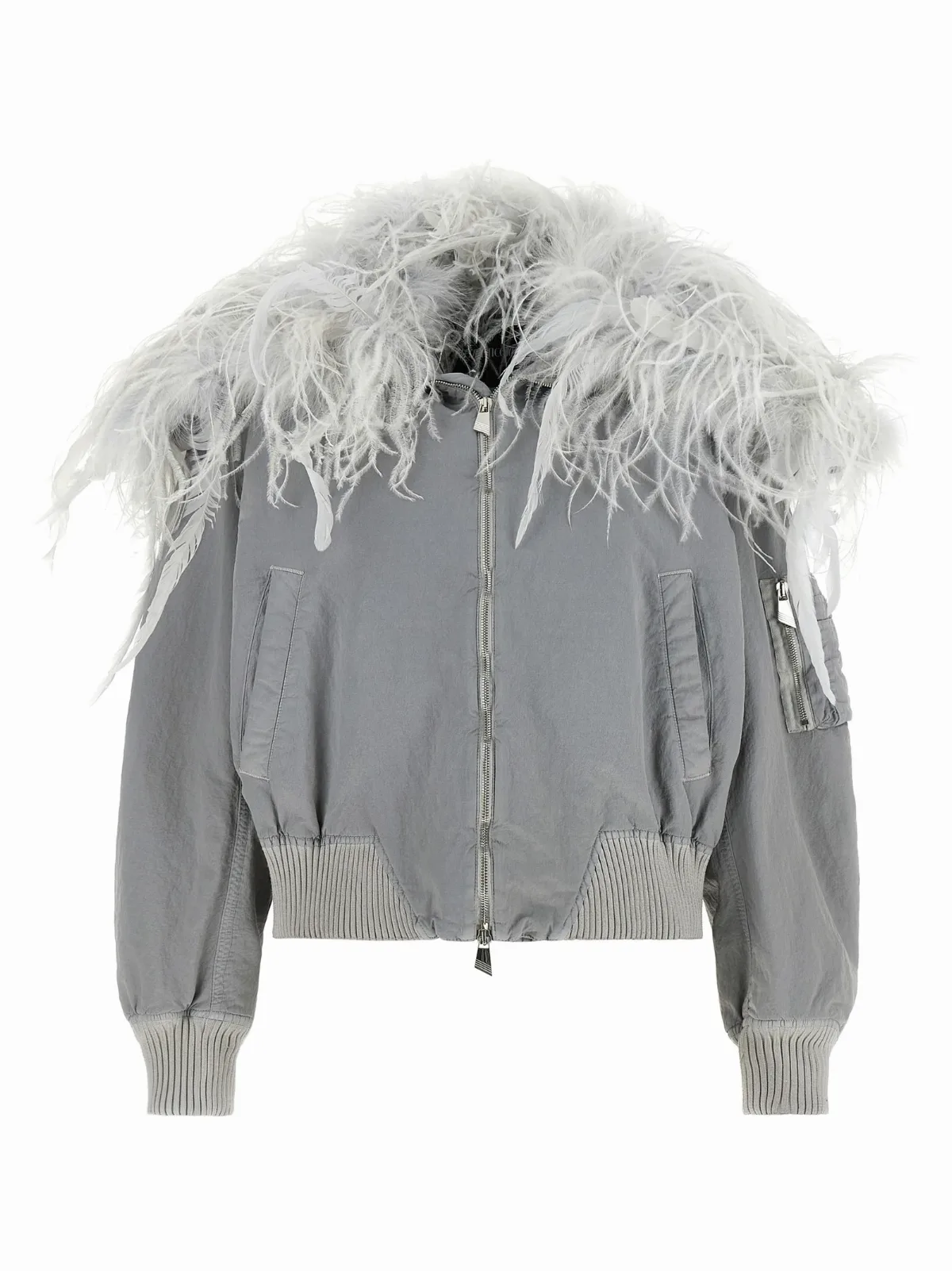 Feather-Trimmed Polyamide Bomber Jacket