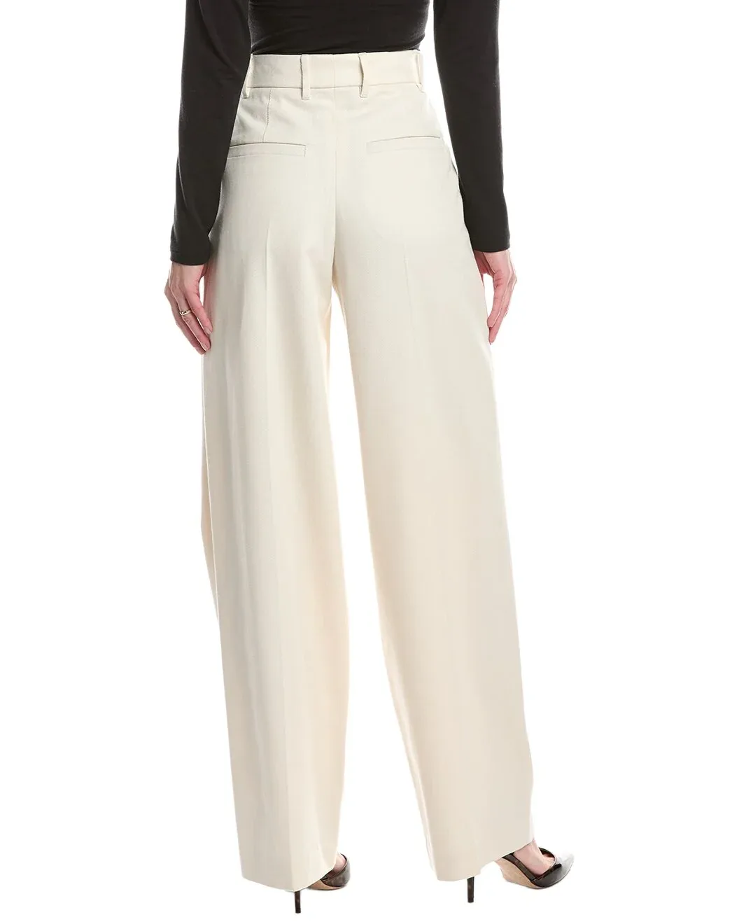 Cotton-Wool Blend Wide Leg Trousers
