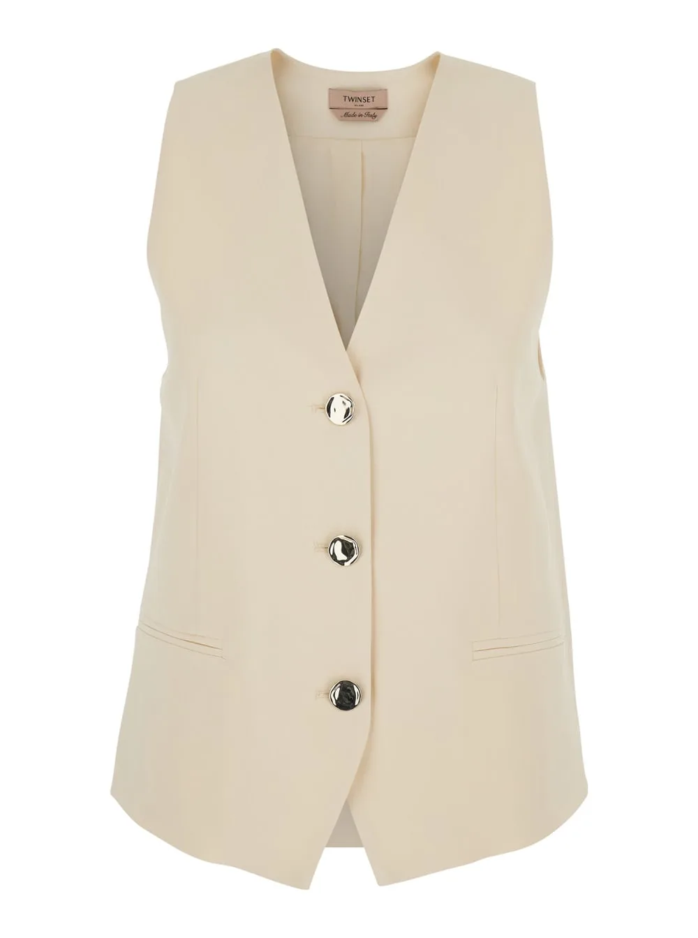 Beige V-neck Vest With Front Button Closure For Women