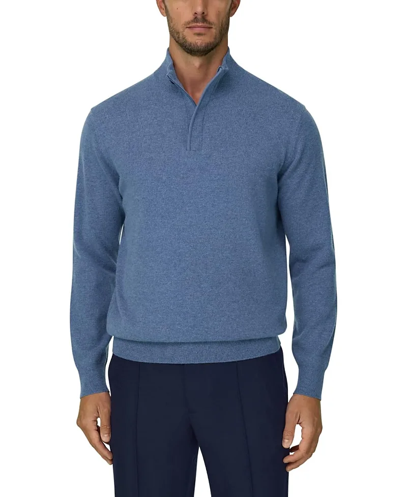 Quarter-Zip Wool Cashmere Melange Roll Neck Jumper by Boggi Milano