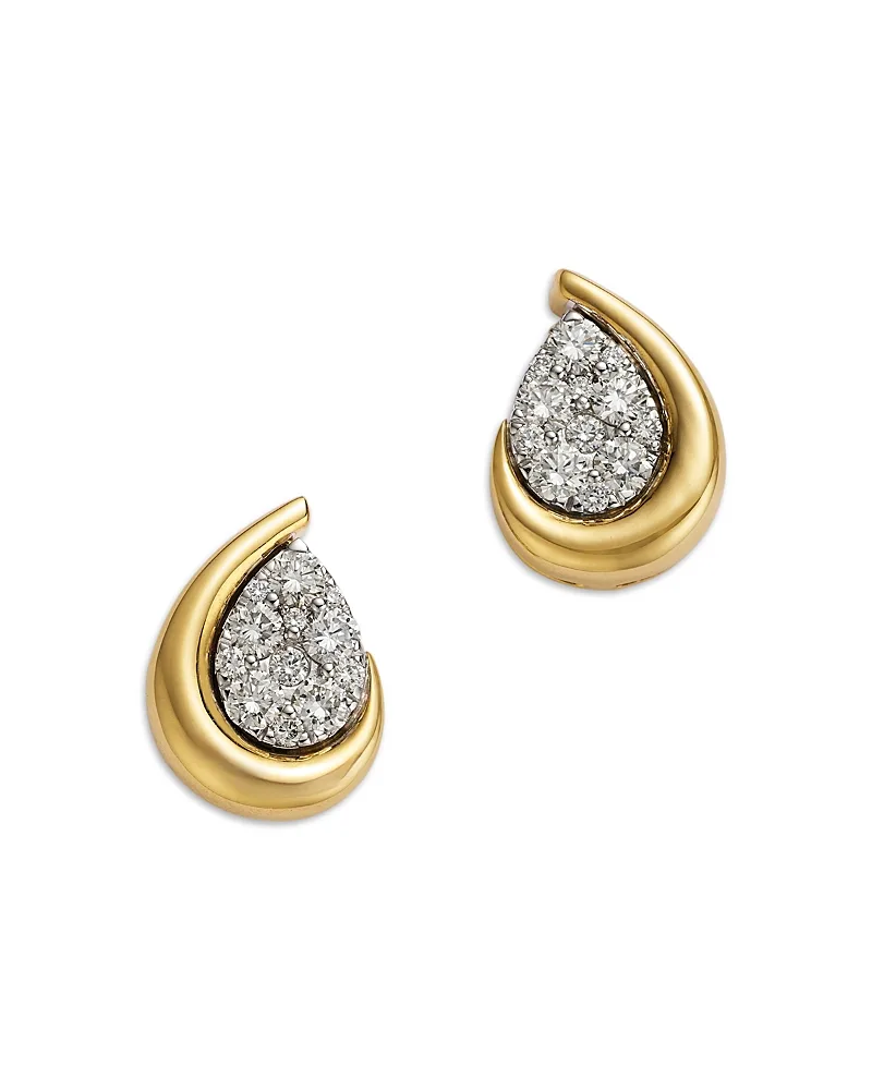 Diamond Pave Teardrop Stud Earrings in 14K Yellow Gold & 14K White Gold, 0.65 Tcw