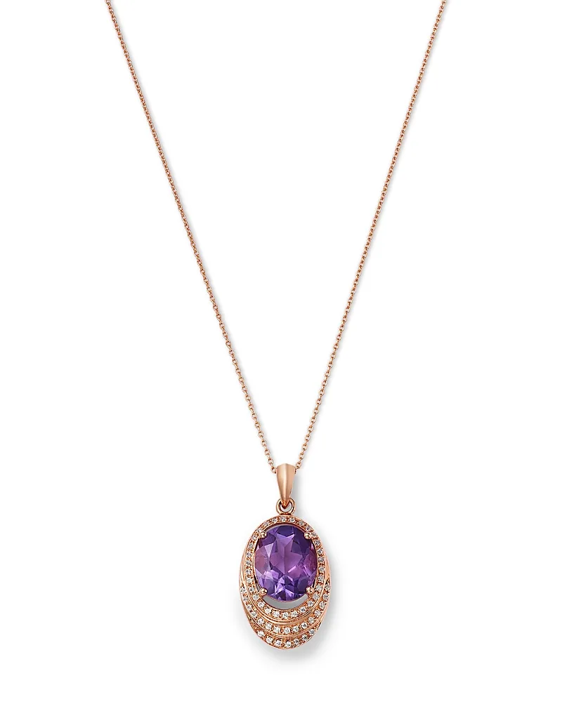 Amethyst & Diamond Oval Pendant Necklace in 14K Rose Gold, 0.15 Tcw