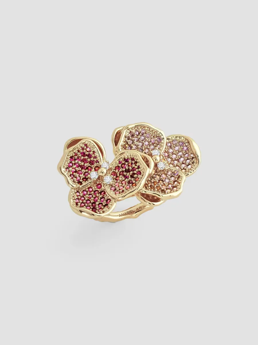 Double Orchid 18K Gold-Plated & Cubic Zirconia Ring