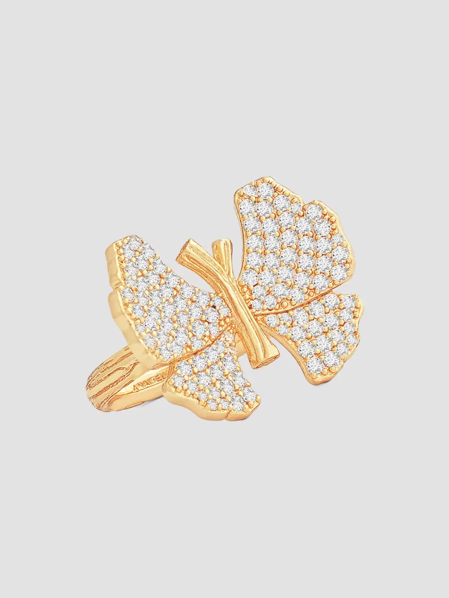 Butterfly 18K-Gold-Plated & Cubic Zirconia Ring