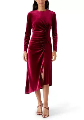 Long Sleeve Velvet Asymmetrical Hem Dress