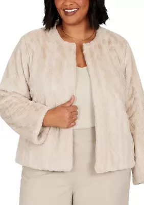 Cabled Faux Fur Satin Lined Jacket