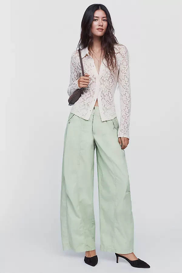 Delta Cotton Stretch Mid-Rise Wide-Leg Parachute Pants