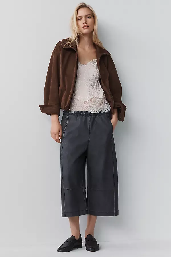 Izzie Faux Leather Cropped Barrel Leg Pants