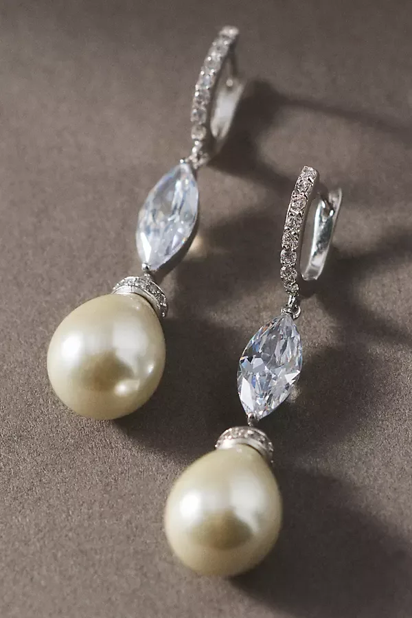 CZ by Kenneth Jay Lane Crystal Pearl Drop Earrings