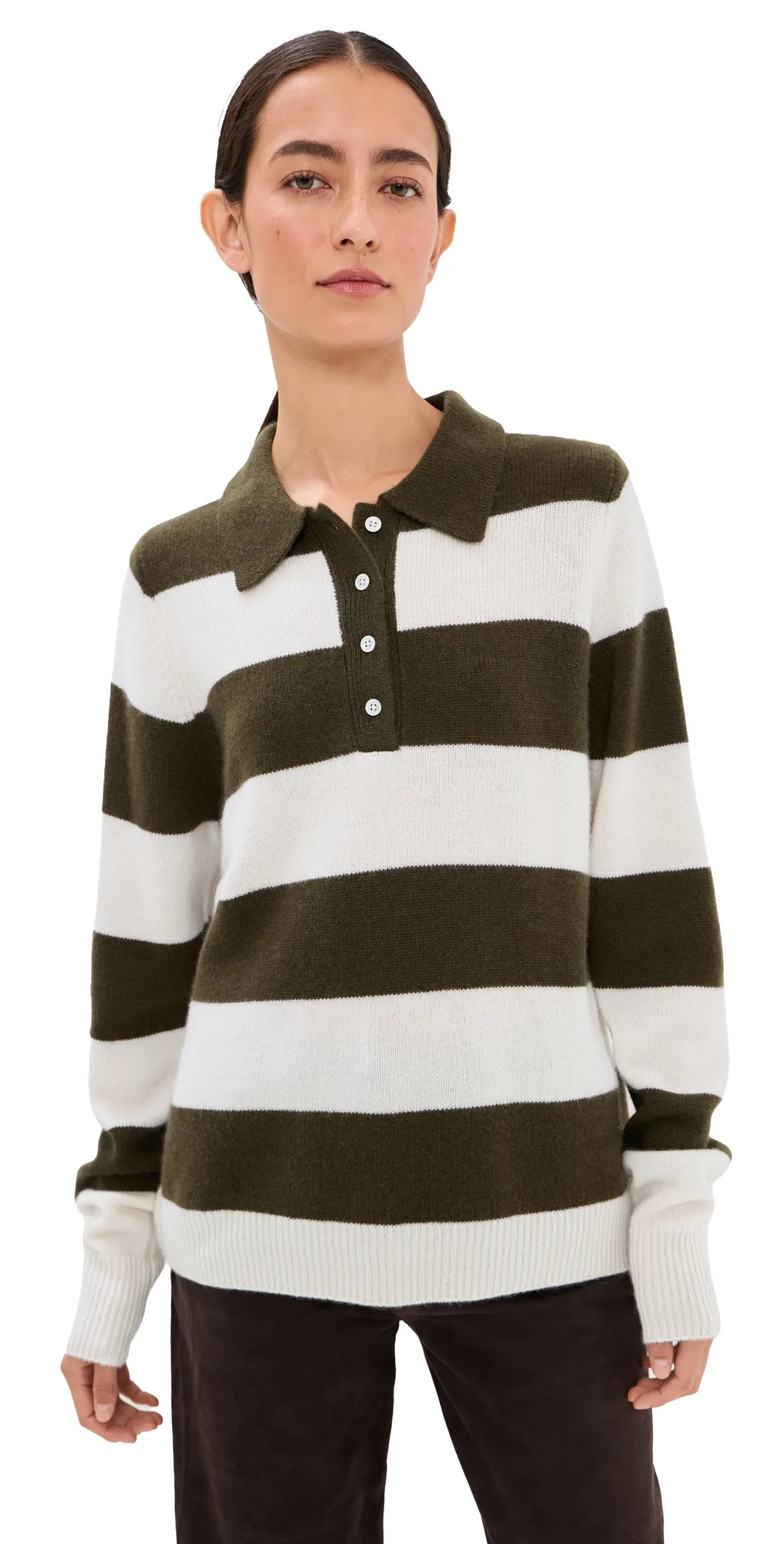 Cashmere Polo Sweater Olive Stripes