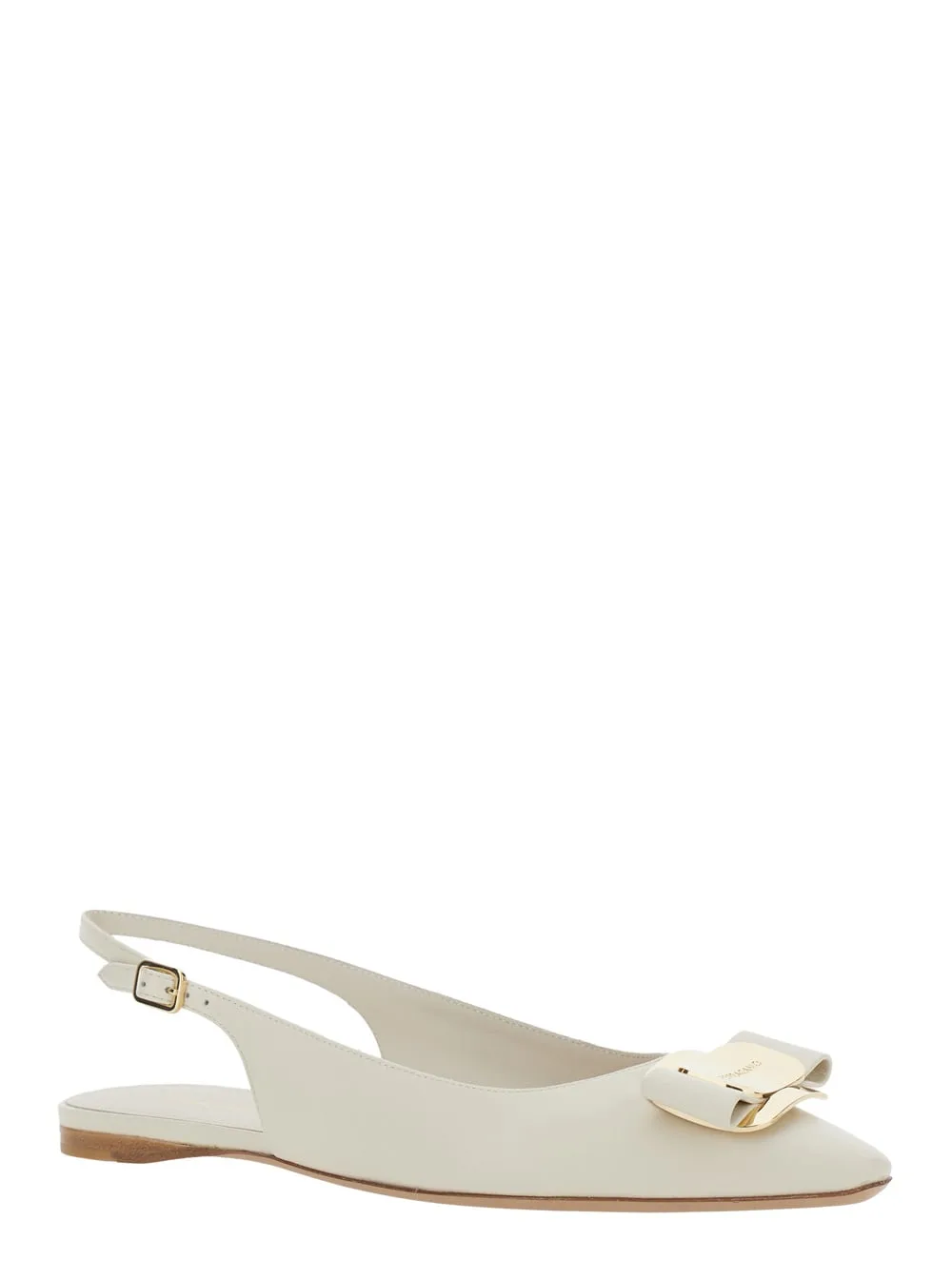 White zelmi Slingback Ballet Shoes With Logo Plate On The Front In Leather For Women