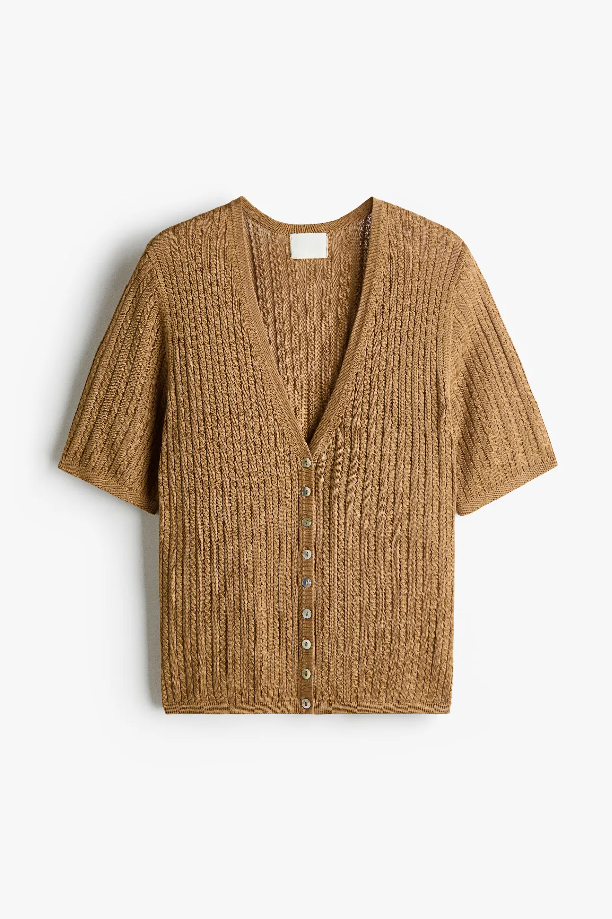 Short-Sleeved Cable-Knit Cardigan