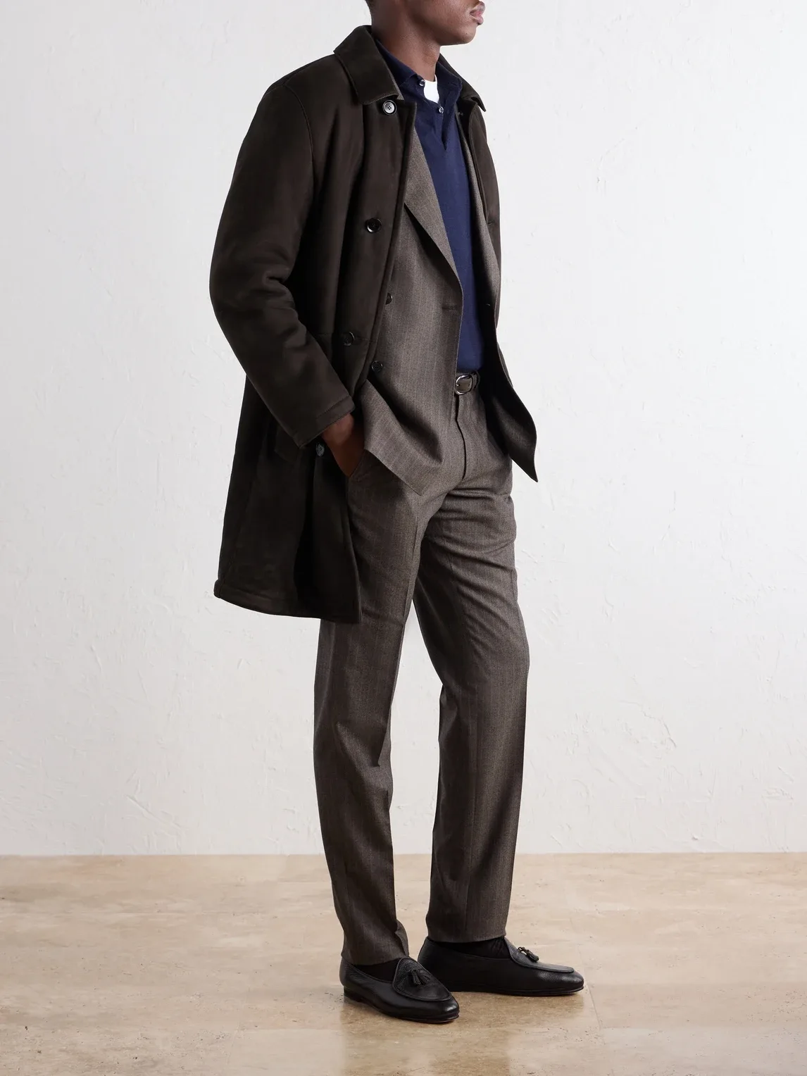 Paneled Shearling Coat