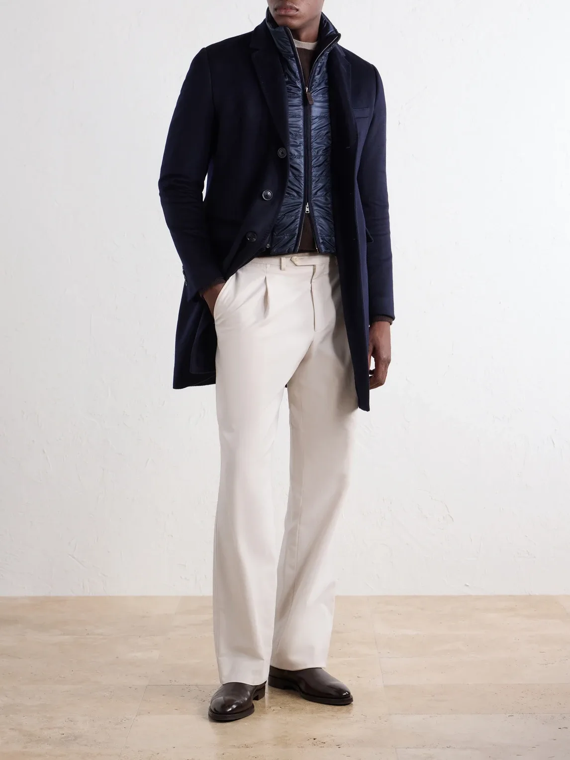 Detachable Shell-Lined Woven-Cashmere Coat