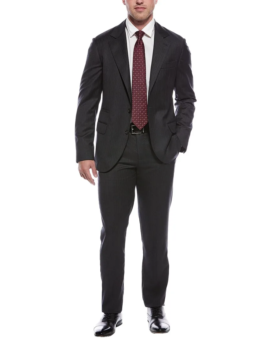 2Pc Wool Suit with Flat Front