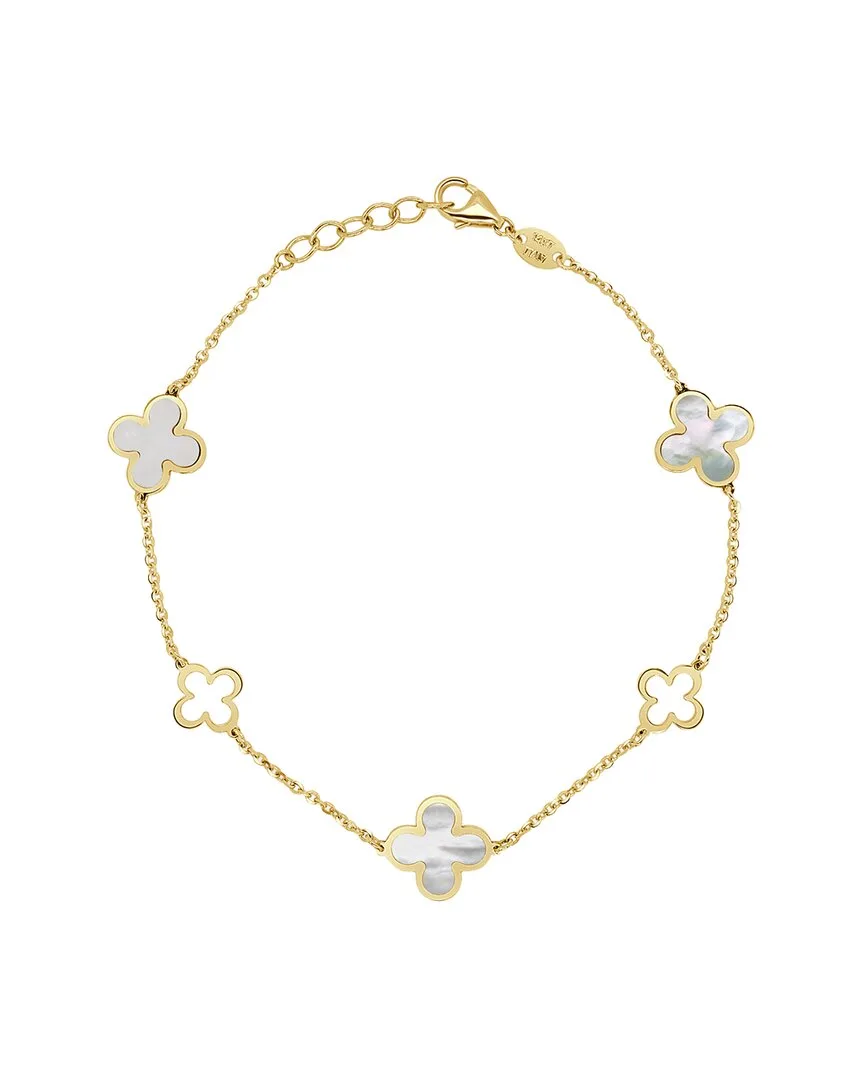 14K Mother of Pearl Station Chain Clover Bracelet
