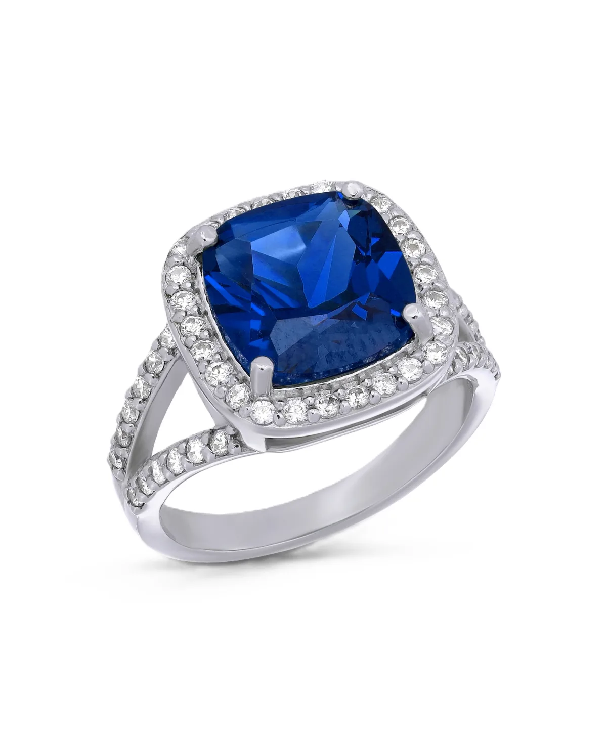 Cushion Cut Created Sapphire Halo Statement Ring
