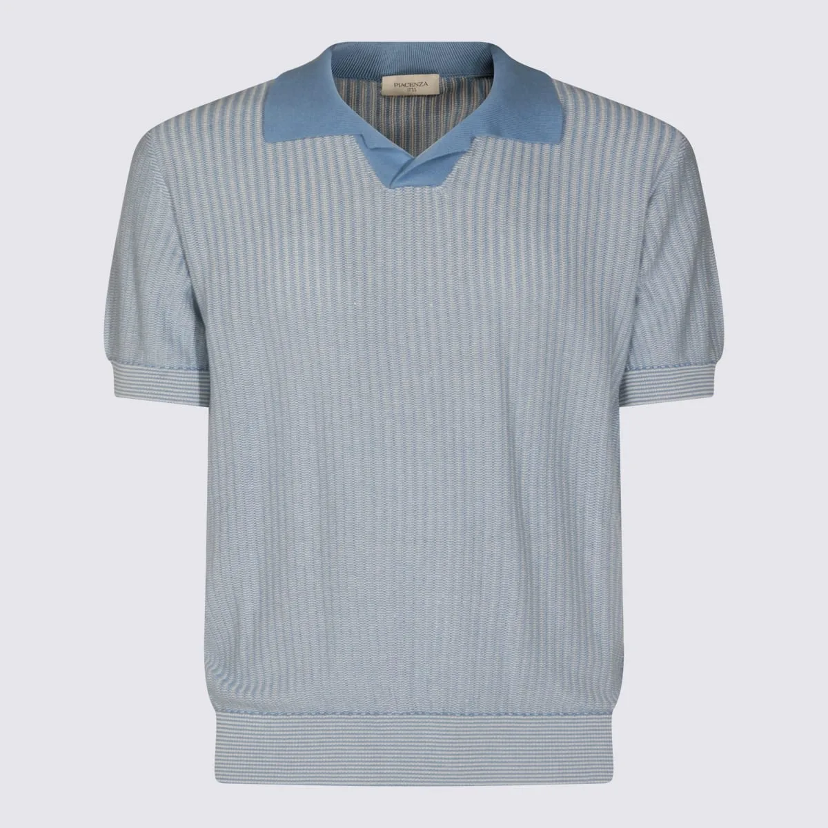 Light Blue Silk And Cotton Blend Polo Shirt