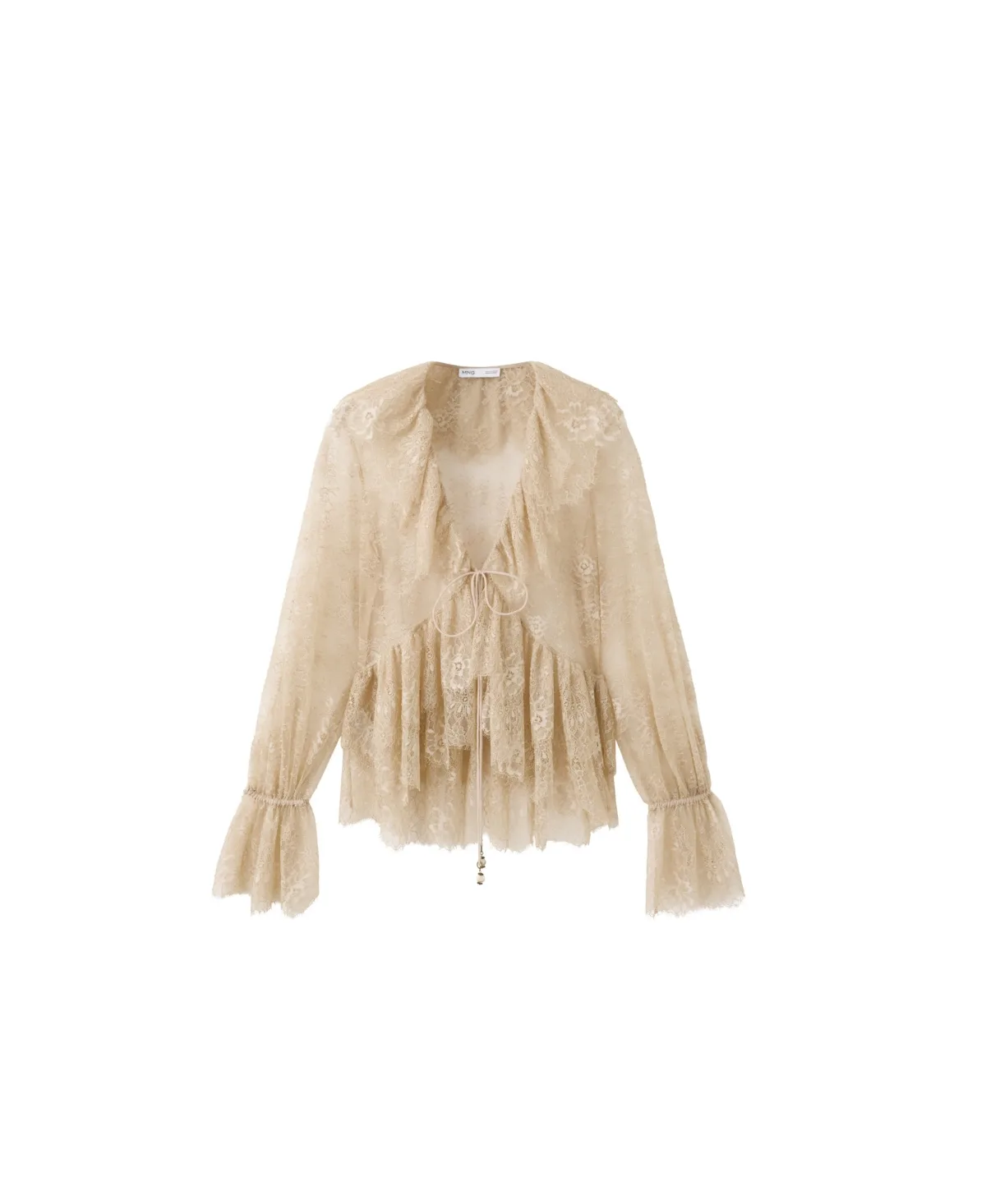 Long-Sleeve Lace Ruffled Blouse by Mango