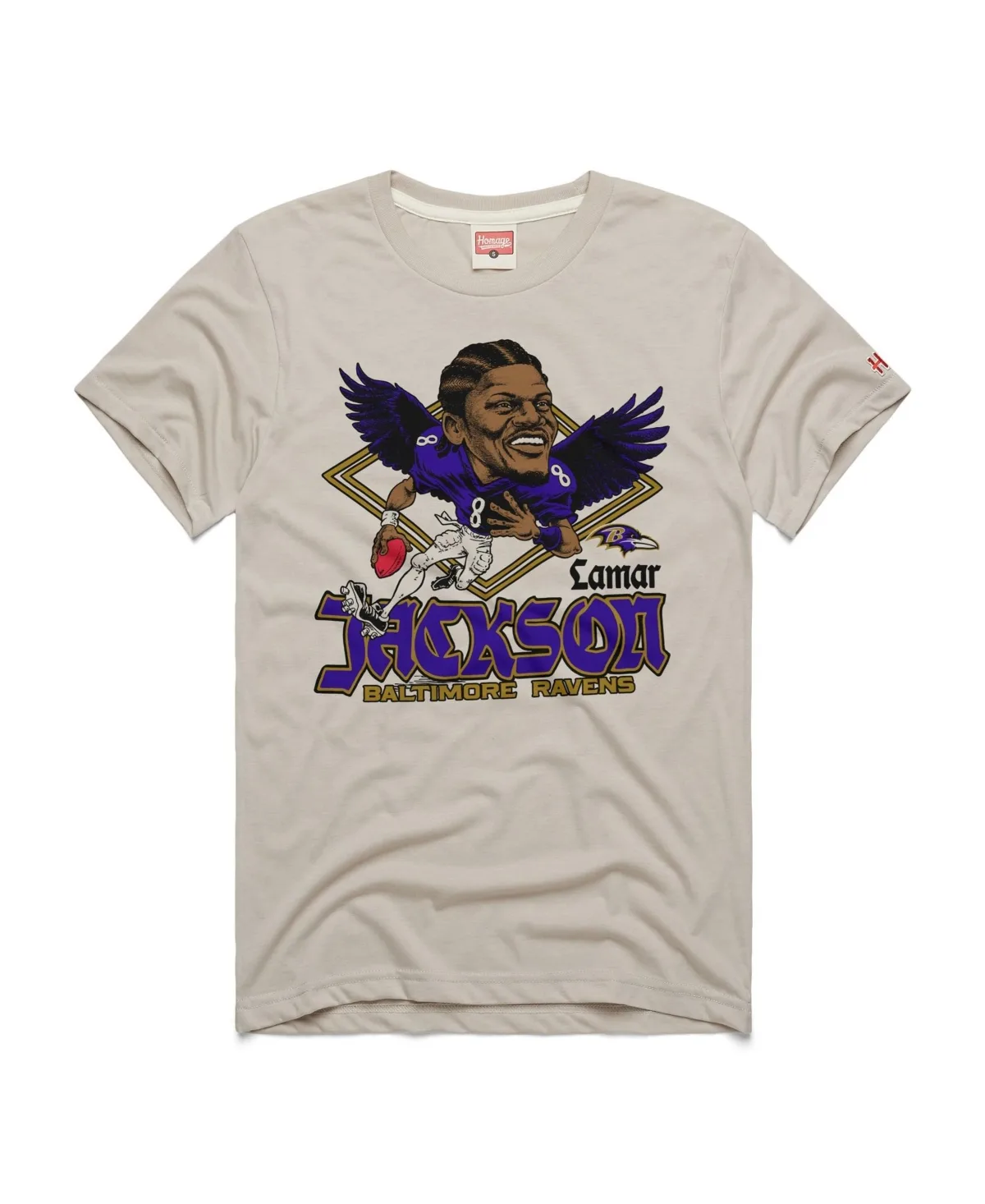 Lamar Jackson Baltimore Ravens Caricature Player Graphic Tri-Blend T-Shirt - Stone