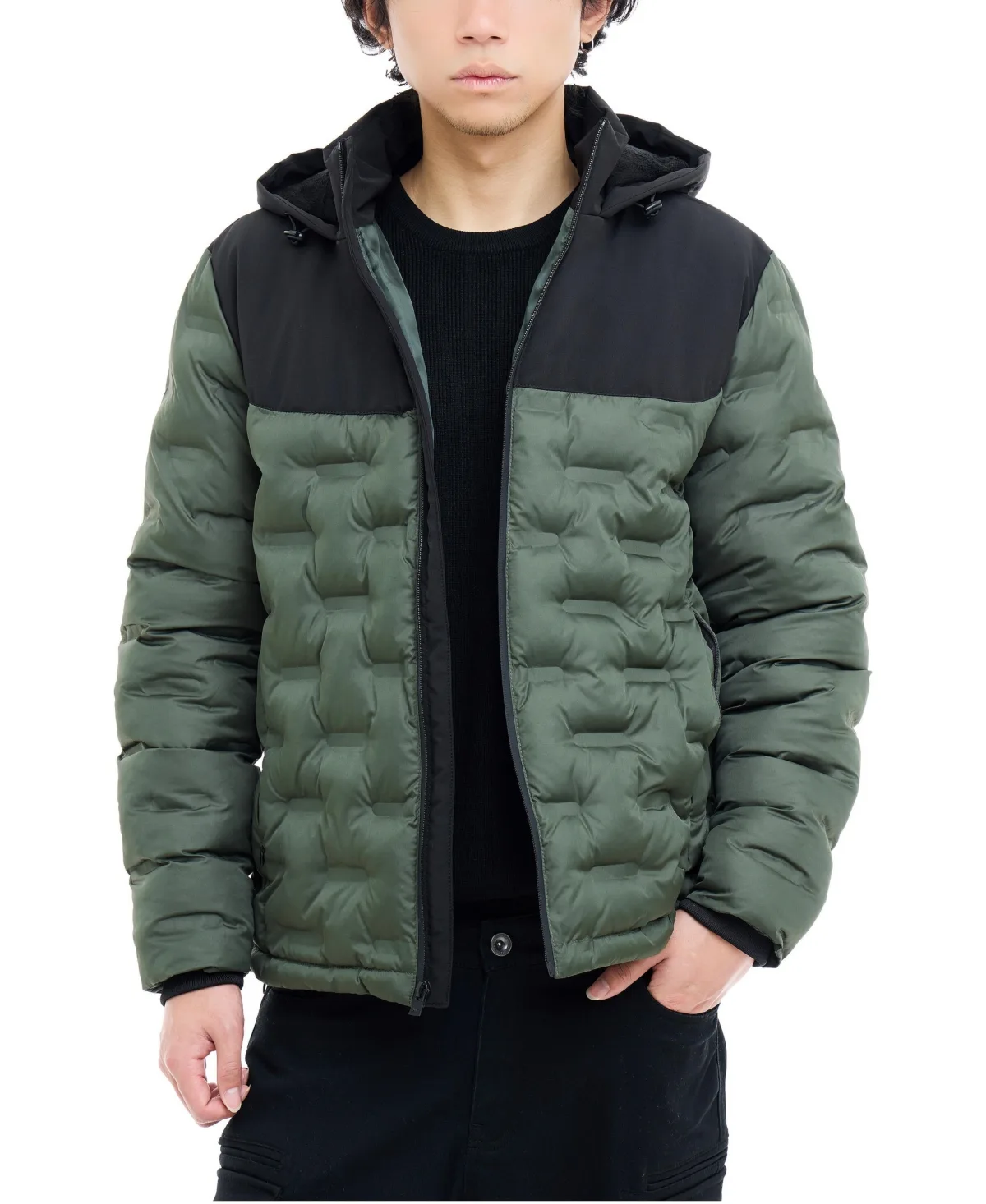 Full-Zip Hooded Quilted Lightweight Puffer Jacket by Xray