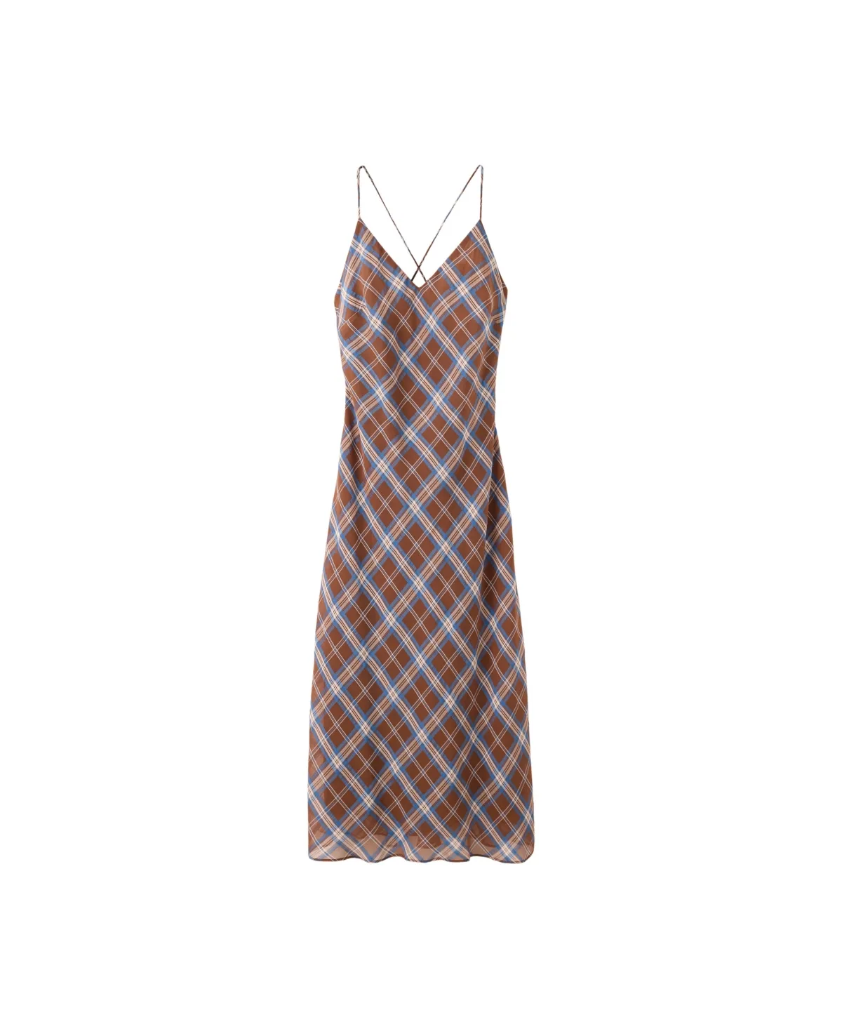 V-Neck Cross-Back Plaid Midi Slip Dress by Mango