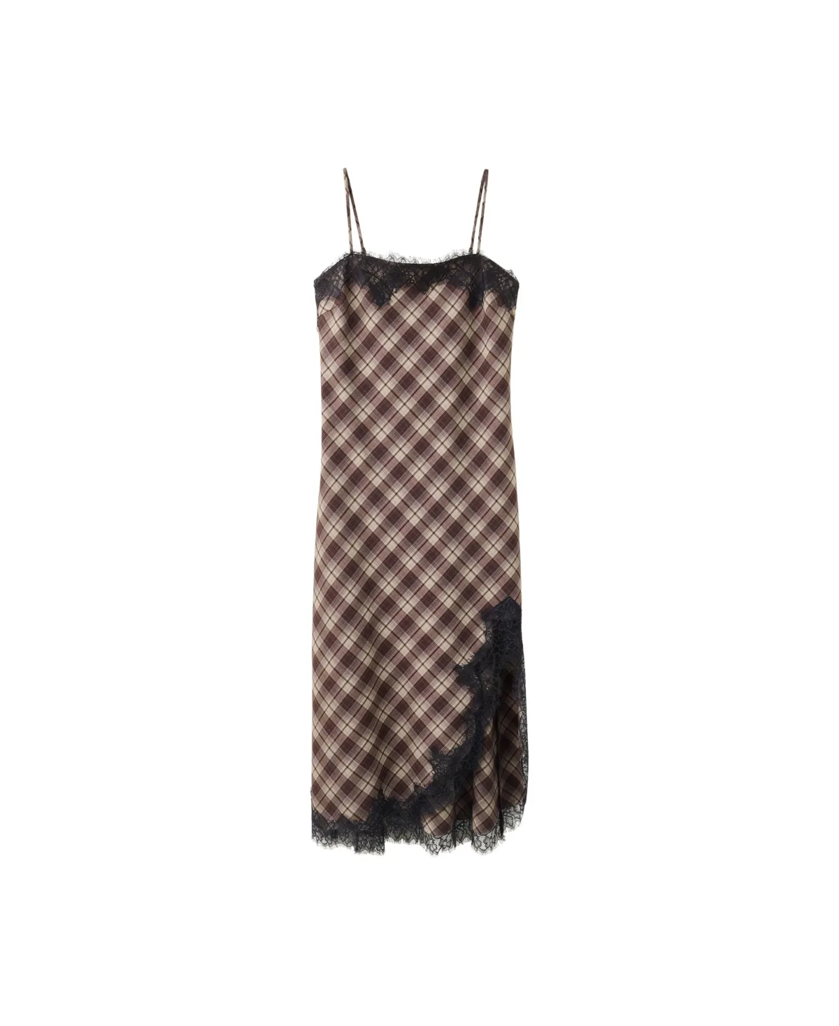 Lace-Trim Plaid Midi Dress by Mango