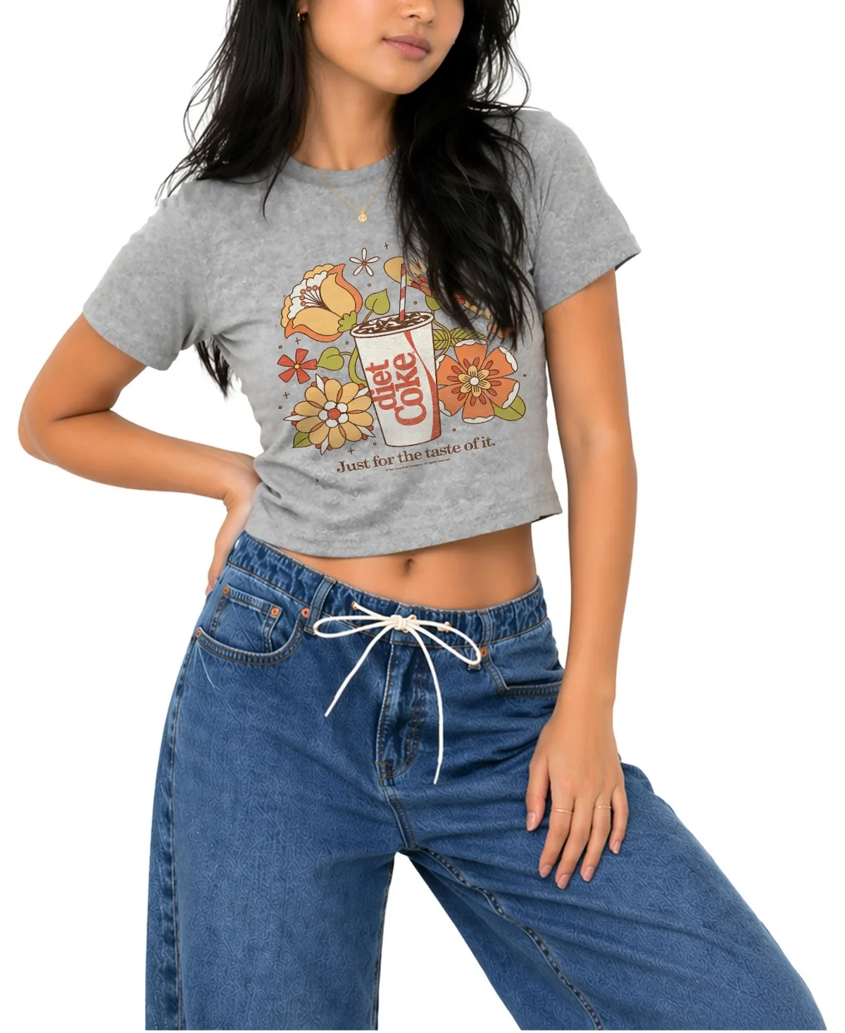 Coca-Cola Diet Retro Flowers Graphic Cropped T-Shirt by Coca Cola