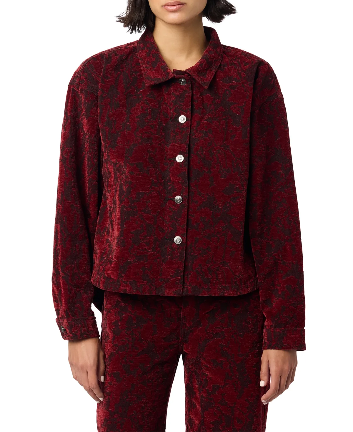 Cropped Corduroy Floral Shirt Jacket by Hudson Jeans