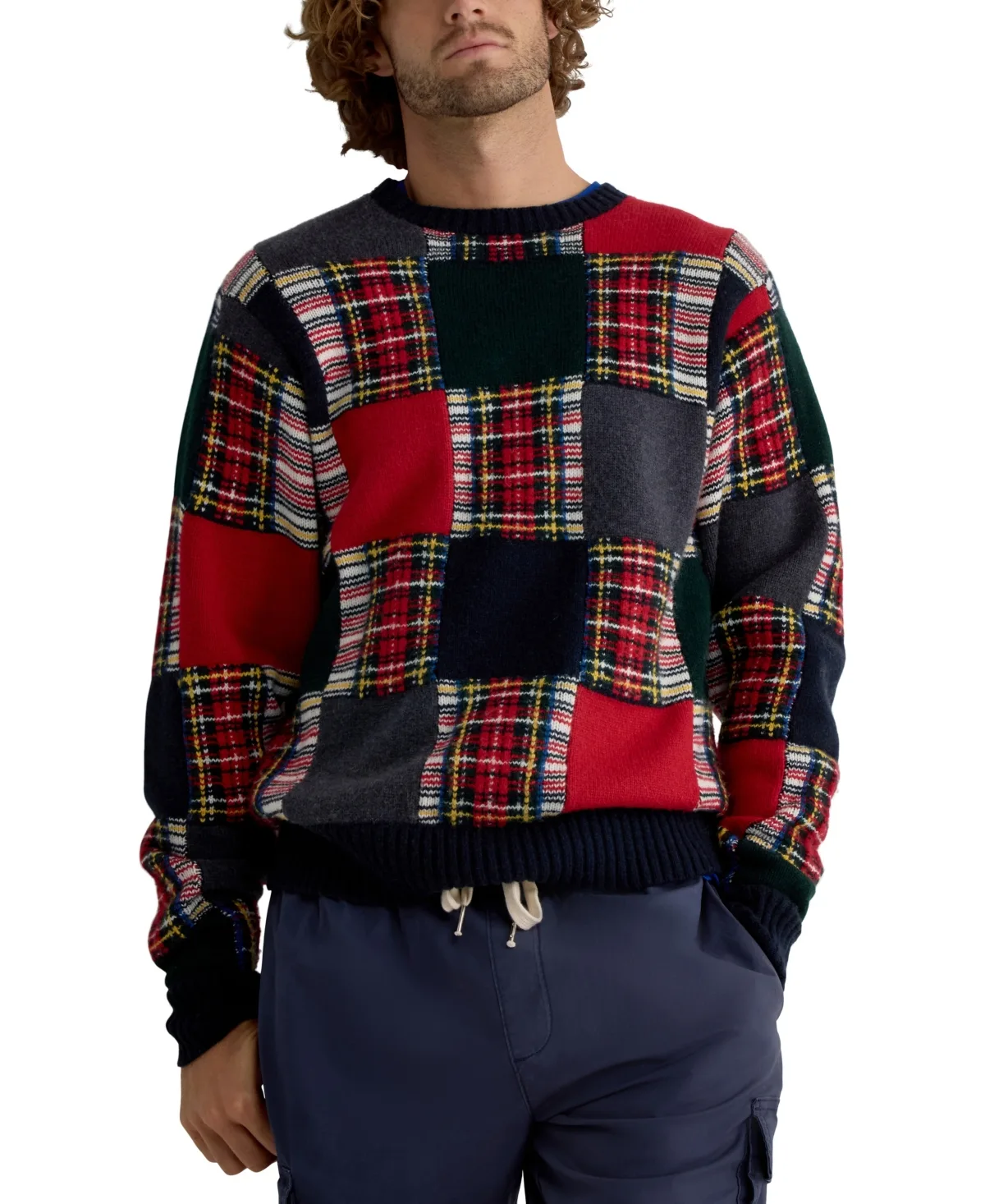 Patchwork Jacquard Crew Holiday Crewneck Sweater by Nautica