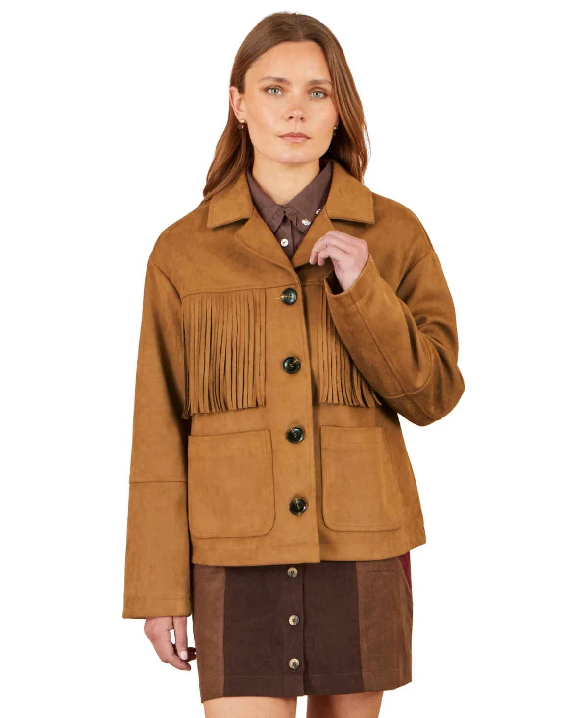 Faux Suede Fringe Jacket by Yumi