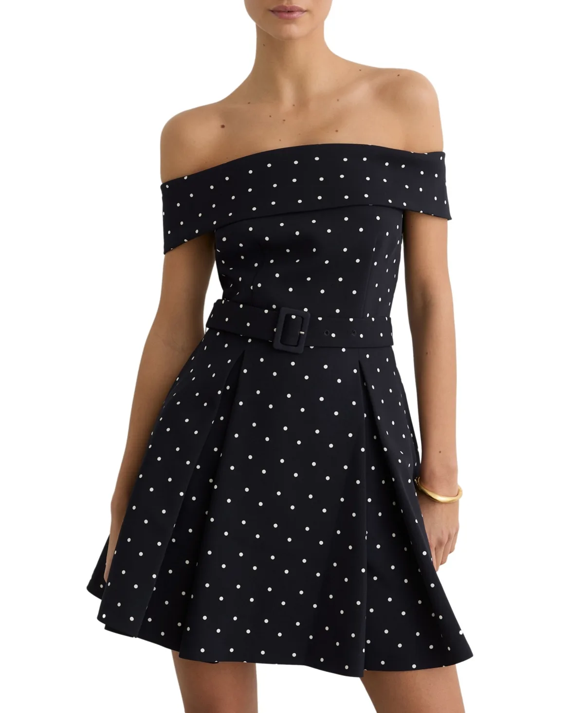 Arwen Off-the-Shoulder Polka-Dot Mini Dress by Reiss
