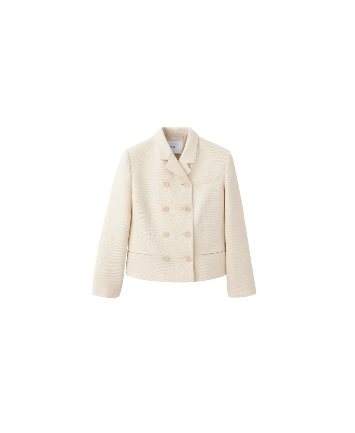 Americana Mia Double-Breasted Cropped Striped Cotton-Blend Jacket by Mango