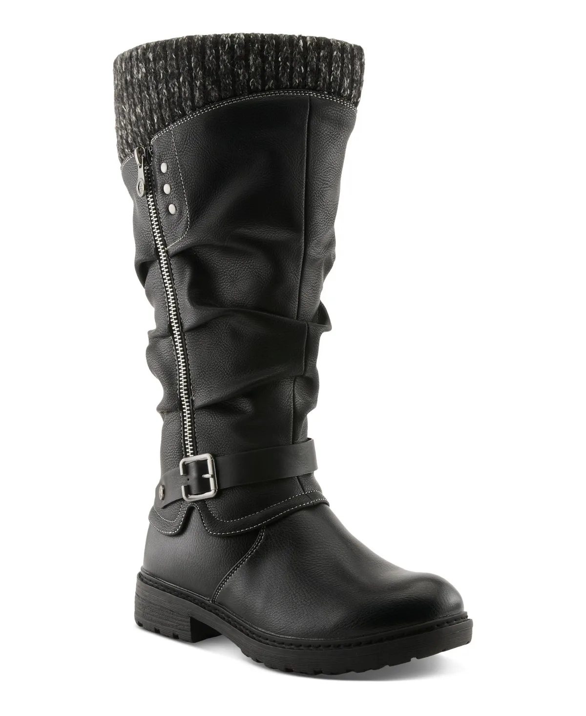 Rowin Sweater-Cuff Round-Toe Mid-Calf Boot by Patrizia