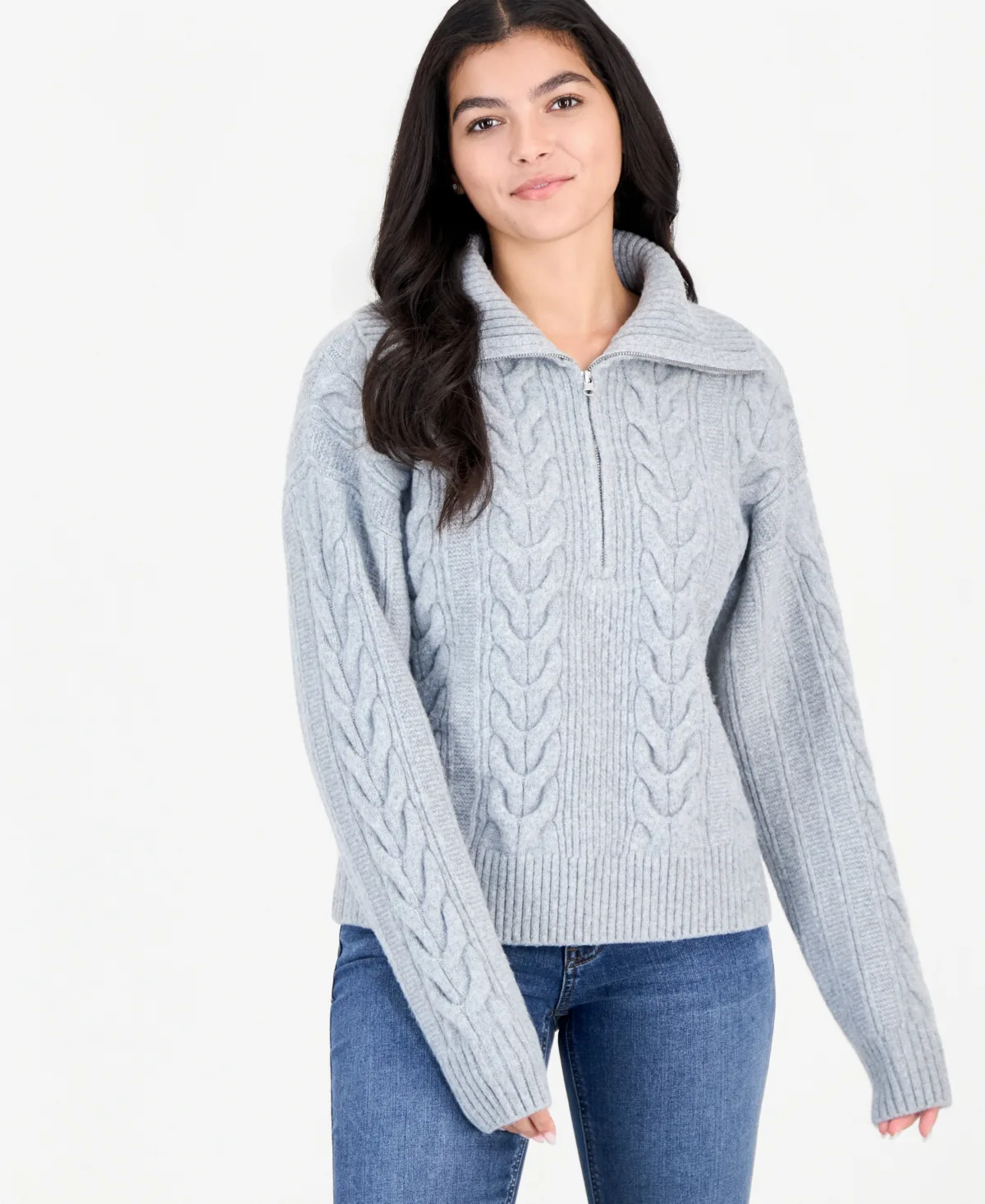 Cable-Knit Quarter-Zip Pullover by Hooked Up by Iot