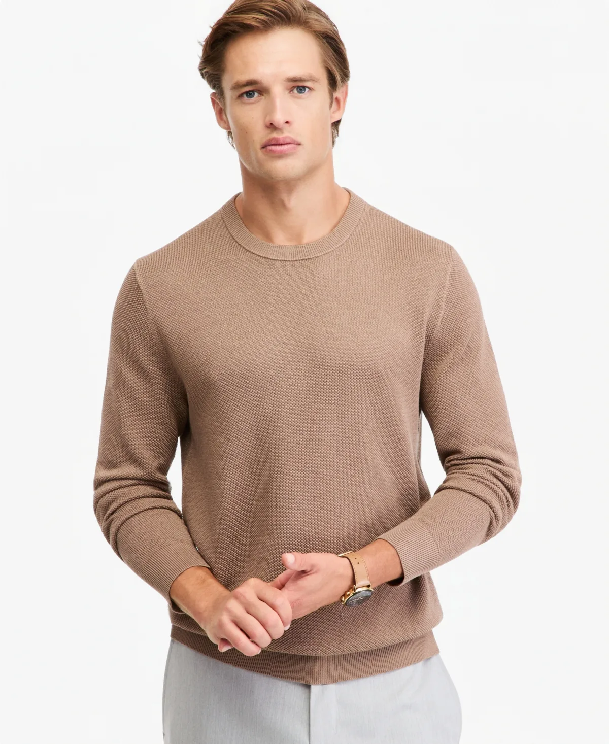Linen Texture Crew Long-Sleeve Sweater by Alfani
