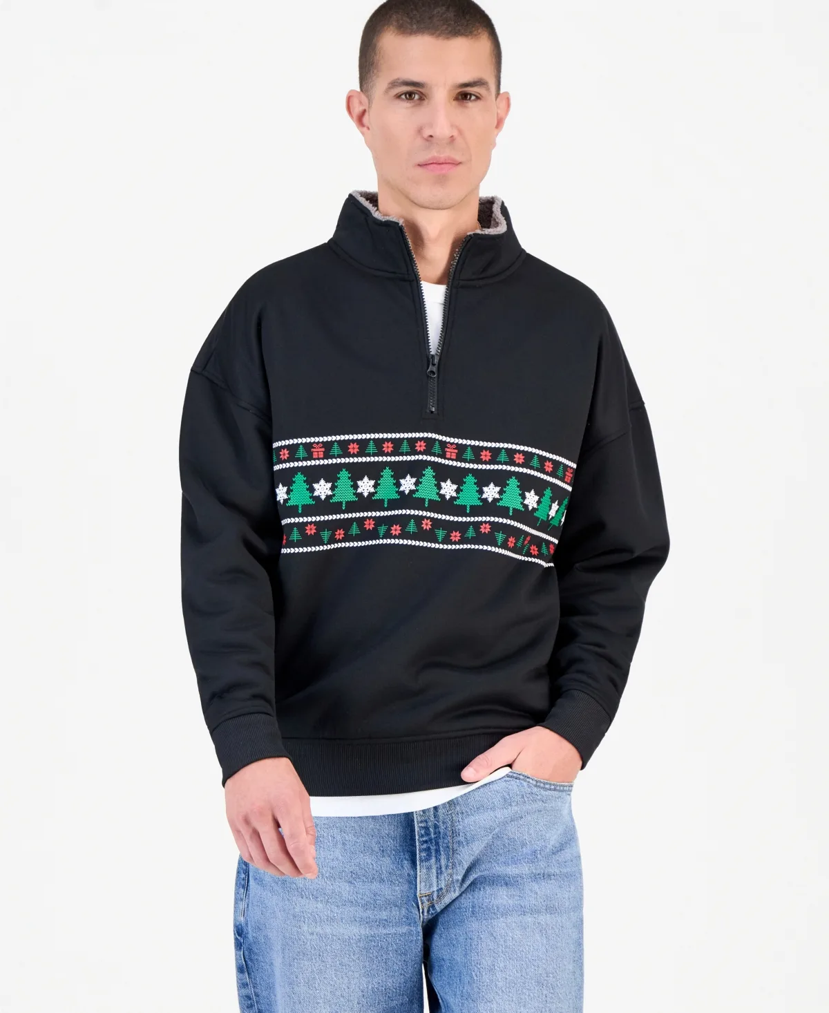 Mock-Neck Sherpa Quarter-Zip Pullover by Hollywood
