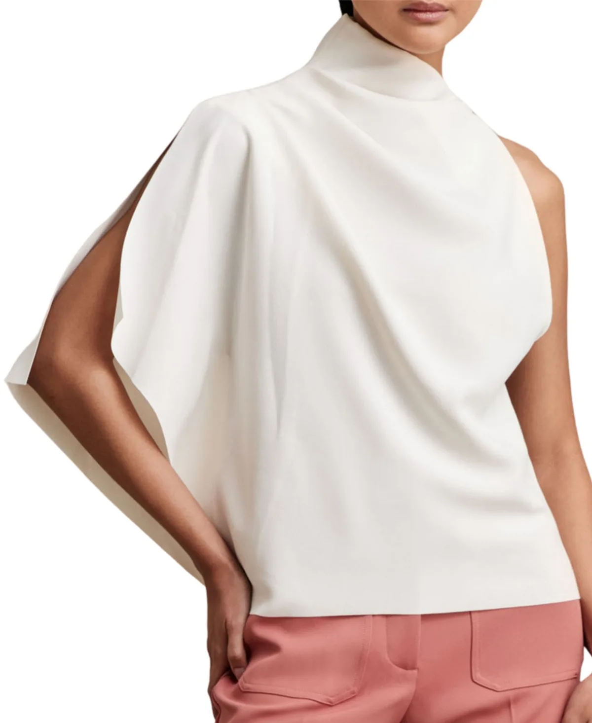 Elle Asymmetric Mock Neck Sleeveless Blouse by Reiss